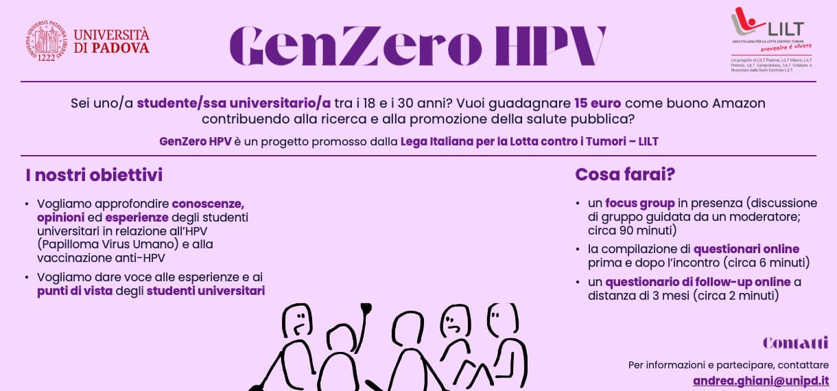 La salute dei giovani al centro: il Consorzio UNO partecipa al progetto di ricerca “GenZero HPV” promosso da LILT e coordinato dall’Università degli Studi di Padova